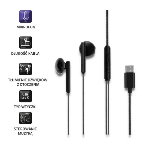 Qoltec Słuchawki douszne z mikrofonem | USB typ C | Czarne Qoltec Słuchawki douszne z mikrofonem | USB typ C | Czarne