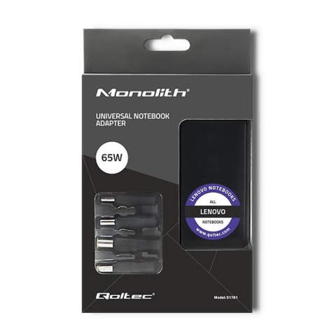 Qoltec Zasilacz specjalizowany do Lenovo 65W | 4 wtyczki +kabel zasilający Qoltec Zasilacz specjalizowany do Lenovo 65W | 4 wtyczki +kabel zasilający