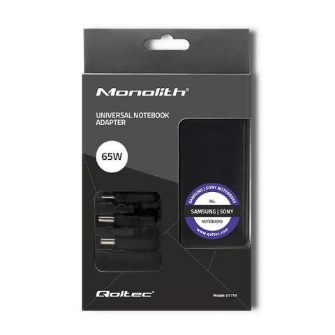 Qoltec Zasilacz specjalizowany do Samsung | Sony 65W | 3 wtyczki | +kabel zasilający Qoltec Zasilacz specjalizowany do Samsung | Sony 65W | 3 wtyczki | +kabel zasilający