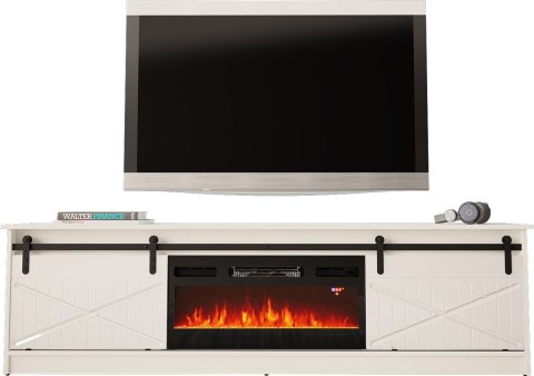 Szafka RTV GRANERO+kominek 200x56,7x35 biały/biały połysk Szafka RTV GRANERO+kominek 200x56,7x35 biały/biały połysk