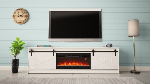Szafka RTV GRANERO+kominek 200x56,7x35 biały/biały połysk Szafka RTV GRANERO+kominek 200x56,7x35 biały/biały połysk