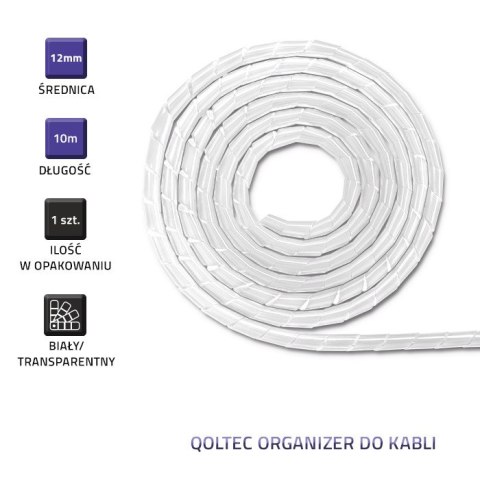 Qoltec Organizer do kabli 12mm | 10m | Biały/ transparentny Qoltec Organizer do kabli 12mm | 10m | Biały/ transparentny