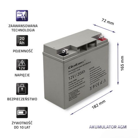 Qoltec Akumulator AGM | 12V | 20Ah | max. 300A Qoltec Akumulator AGM | 12V | 20Ah | max. 300A