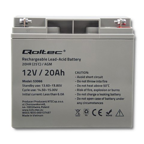 Qoltec Akumulator AGM | 12V | 20Ah | max. 300A Qoltec Akumulator AGM | 12V | 20Ah | max. 300A