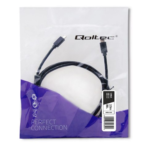 Qoltec Kabel USB 3.1 typ C męski | USB 3.1 typ C męski | 2.5m | Czarny Qoltec Kabel USB 3.1 typ C męski | USB 3.1 typ C męski | 2.5m | Czarny