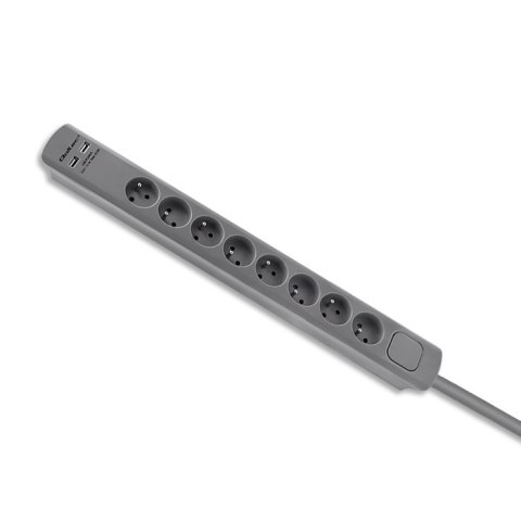 Qoltec Listwa antyprzepięciowa | 8 gniazd | 2 x USB | 1.8m | Szara