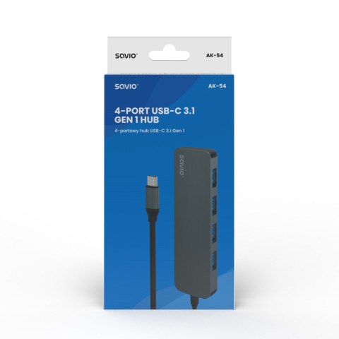 SAVIO AK-54 HUB USB-C - 4 X USB-A, SZARY SAVIO AK-54 HUB USB-C - 4 X USB-A, SZARY