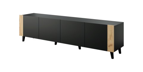 Szafka RTV FARO 200x42x52 czarny mat + dąb craft Szafka RTV FARO 200x42x52 czarny mat + dąb craft
