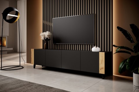 Szafka RTV FARO 200x42x52 czarny mat + dąb craft Szafka RTV FARO 200x42x52 czarny mat + dąb craft