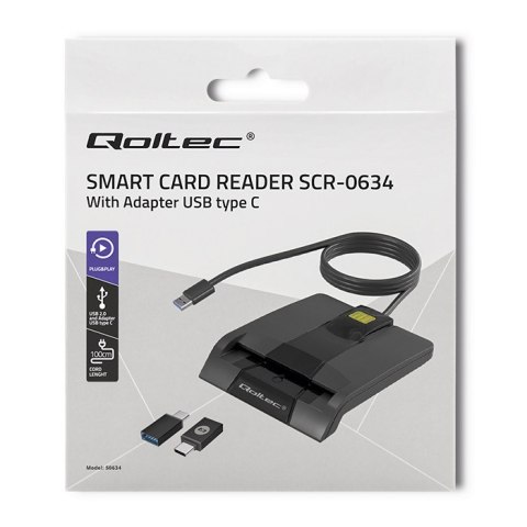 Qoltec Inteligentny czytnik chipowych kart ID SCR-0634 | USB typ C