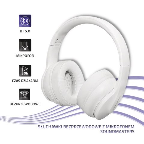 Qoltec Słuchawki bezprzewodowe Soundmasters z mikrofonem | BT 5.0 AB| Białe Qoltec Słuchawki bezprzewodowe Soundmasters z mikrofonem | BT 5.0 AB| Białe