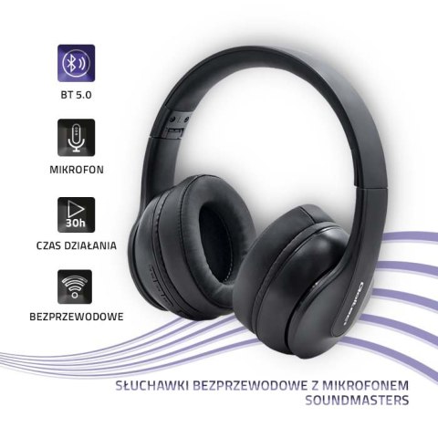 Qoltec Słuchawki bezprzewodowe Soundmasters z mikrofonem | BT 5.0 AB| Czarne Qoltec Słuchawki bezprzewodowe Soundmasters z mikrofonem | BT 5.0 AB| Czarne