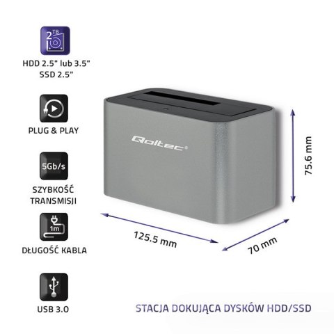 Qoltec Stacja dokująca dysków HDD/SSD | 2.5"/3.5" SATA | USB 3.0 Qoltec Stacja dokująca dysków HDD/SSD | 2.5"/3.5" SATA | USB 3.0