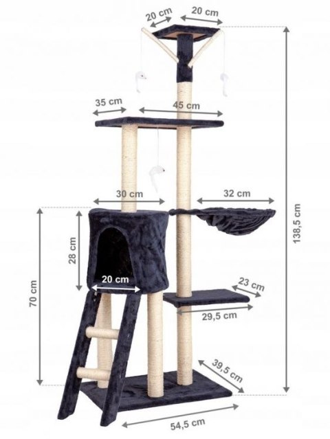 Drapak dla kota domek drzewo legowisko 138cm xl Szary Drapak dla kota domek drzewo legowisko 138cm xl Szary