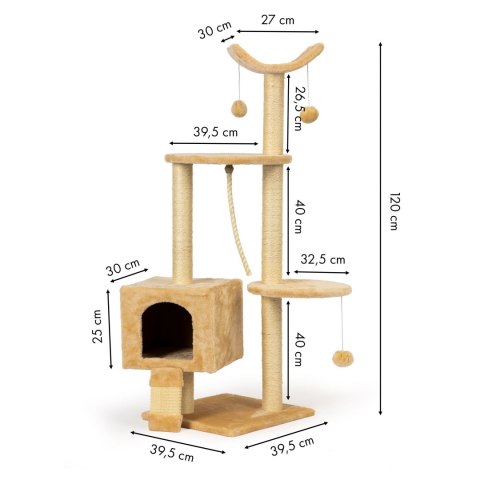 Drapak dla kota domek legowisko piętrowe wieża 120cm + zabawki Drapak dla kota domek legowisko piętrowe wieża 120cm + zabawki