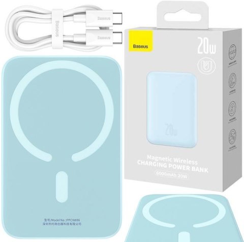 Baseus Magnetic Mini | Power Bank 6000mAh 20W z ładowaniem bezprzewodowym MagSafe BLUE Baseus Magnetic Mini | Power Bank 6000mAh 20W z ładowaniem bezprzewodowym MagSafe BLUE