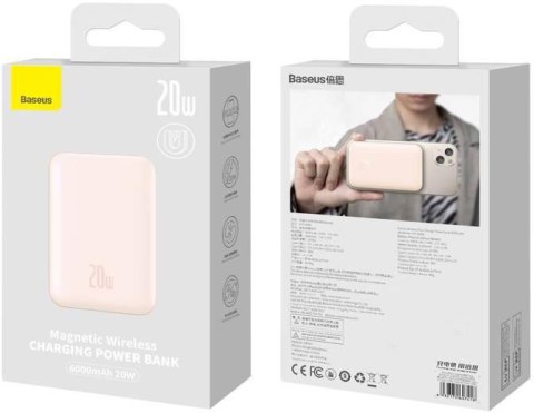 Baseus Magnetic Mini | Power Bank 6000mAh 20W z ładowaniem bezprzewodowym MagSafe PINK Baseus Magnetic Mini | Power Bank 6000mAh 20W z ładowaniem bezprzewodowym MagSafe PINK