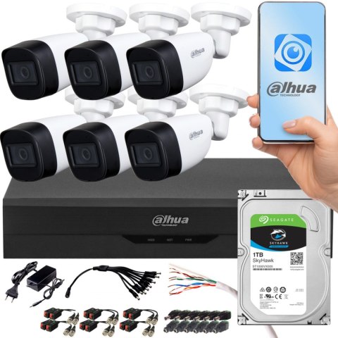 Zestaw monitoringu Dahua XVR 1TB 6kamer tubowych 5MPx 2.8mm Zestaw monitoringu Dahua XVR 1TB 6kamer tubowych 5MPx 2.8mm