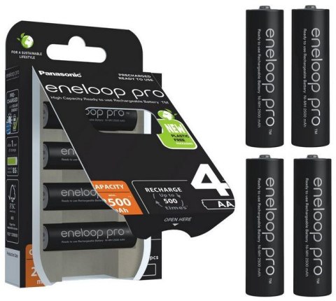 Akumulatorki Panasonic Eneloop PRO R6/AA 2500mAh Ni-MH BK-3HCDE/4BE - 4 sztuki (blister) Akumulatorki Panasonic Eneloop PRO R6/AA 2500mAh Ni-MH BK-3HCDE/4BE - 4 sztuki (blister)