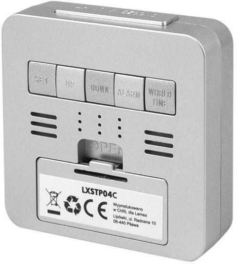 Budzik z termometrem LTC, sterowany radiowo, czarny LXSTP04C