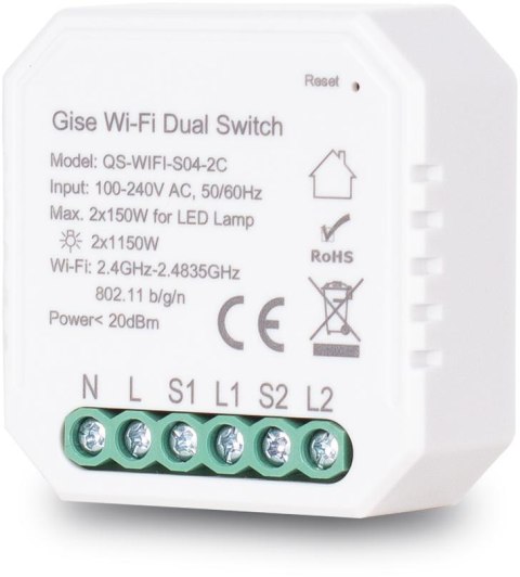 GISE SMART Dual Switch Podwójny sterownik oświetleniowy Tuya WiFi GISE SMART Dual Switch Podwójny sterownik oświetleniowy Tuya WiFi