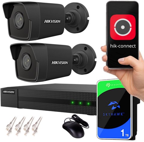 Zestaw monitoringu IP Hikvision NVR 1TB 2 kamery tubowe 4MPx czarne Zestaw monitoringu IP Hikvision NVR 1TB 2 kamery tubowe 4MPx czarne
