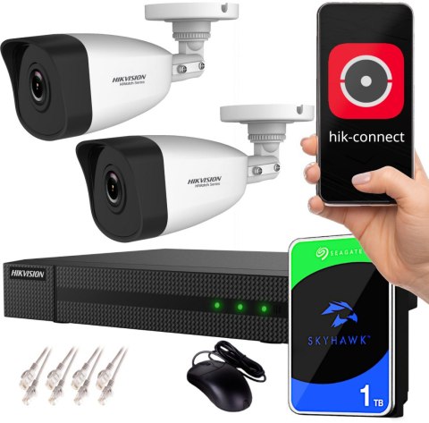 Zestaw monitoringu IP Hikvision NVR 1TB 2 kamery tubowe 4MPx Zestaw monitoringu IP Hikvision NVR 1TB 2 kamery tubowe 4MPx