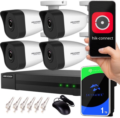 Zestaw monitoringu IP Hikvision NVR 1TB 4 kamery tubowe 4MPx Zestaw monitoringu IP Hikvision NVR 1TB 4 kamery tubowe 4MPx