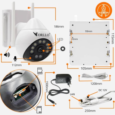 Kamera IP zewnętrzna obrotowa GSM na kartę SIM ORLLO Z17 Kamera IP zewnętrzna obrotowa GSM na kartę SIM ORLLO Z17