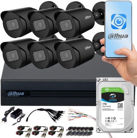 Zestaw monitoringu Dahua XVR 1TB 6x Kamera tubowa FullHD czarna Zestaw monitoringu Dahua XVR 1TB 6x Kamera tubowa FullHD czarna