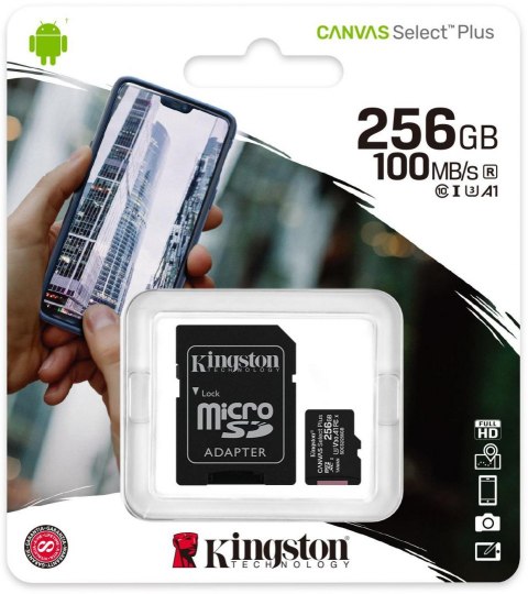 Karta pamięci Kingston Canvas Select Plus 256GB 100MB microSDXC CL10 + SD Adapter Karta pamięci Kingston Canvas Select Plus 256GB 100MB microSDXC CL10 + SD Adapter