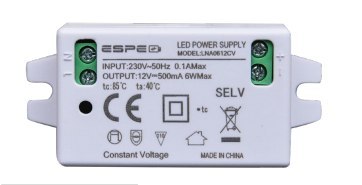 ZASILACZ DO OŚWIETLENIA LED 12V 0.5A 6W LNA0612CV ESPE IP20 ZASILACZ DO OŚWIETLENIA LED 12V 0.5A 6W LNA0612CV ESPE IP20