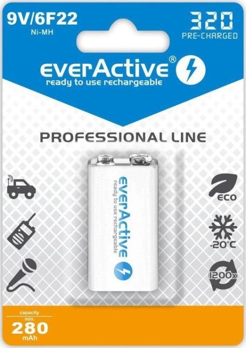 Akumulatorek 6F22/9V everActive Ni-MH Ni-MH 320 mAh ready to use Professional line Akumulatorek 6F22/9V everActive Ni-MH Ni-MH 320 mAh ready to use Professional line