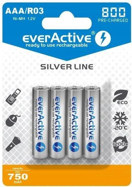 Akumulatorki AAA / R03 everActive Ni-MH Ni-MH 800 mAh ready to use Silver line (box 4szt) Akumulatorki AAA / R03 everActive Ni-MH Ni-MH 800 mAh ready to use Silver line (box 4szt)