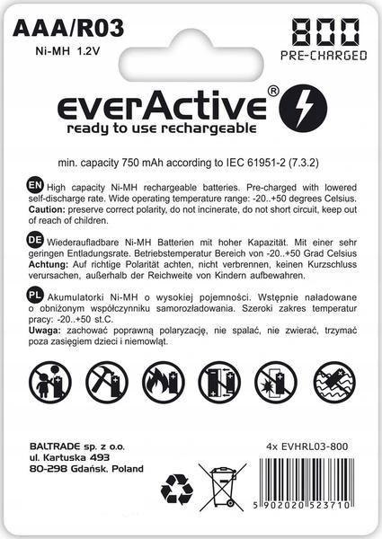 Akumulatorki AAA / R03 everActive Ni-MH Ni-MH 800 mAh ready to use Silver line (box 4szt) Akumulatorki AAA / R03 everActive Ni-MH Ni-MH 800 mAh ready to use Silver line (box 4szt)