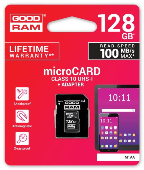 KARTA PAMIĘCI microSD GOODRAM UHS1 CL10 128GB + ADAPTER 100MB KARTA PAMIĘCI microSD GOODRAM UHS1 CL10 128GB + ADAPTER 100MB