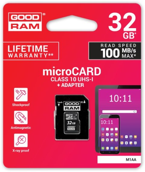KARTA PAMIĘCI microSD GOODRAM UHS1 CL10 32GB + ADAPTER 100MB KARTA PAMIĘCI microSD GOODRAM UHS1 CL10 32GB + ADAPTER 100MB