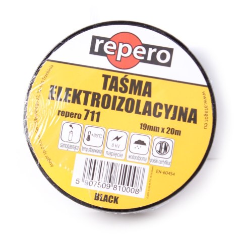 TAŚMA IZOLACYJNA REPERO 711E CZARNA 19MMX20M TAŚMA IZOLACYJNA REPERO 711E CZARNA 19MMX20M
