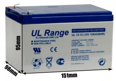 Akumulator AGM ULTRACELL UL 12V 12Ah żelowy Akumulator AGM ULTRACELL UL 12V 12Ah żelowy