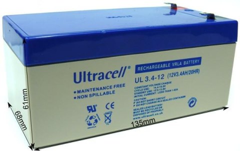 Akumulator AGM ULTRACELL UL 12V 3.4Ah żelowy Akumulator AGM ULTRACELL UL 12V 3.4Ah żelowy