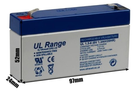 Akumulator AGM ULTRACELL UL 6V 1.3Ah żelowy Akumulator AGM ULTRACELL UL 6V 1.3Ah żelowy