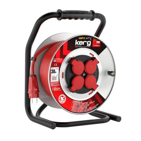 Przedłużacz bębnowy KERG W2377 30m 3×2,5mm2 H05RR-F 250V czerwony Przedłużacz bębnowy KERG W2377 30m 3×2,5mm2 H05RR-F 250V czerwony