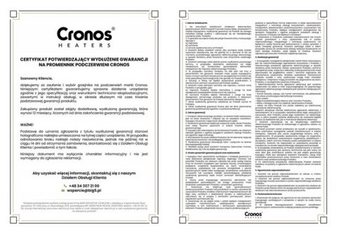 Wydłużona Gwarancja do promiennika CGP-300TWP + 36 miesięcy Wydłużona Gwarancja do promiennika CGP-300TWP + 36 miesięcy