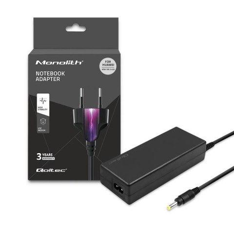 Zasilacz sieciowy Qoltec do Huawei 65W | 19V | 3.42A | 4.0*1.7 |+kabel zasilający Zasilacz sieciowy Qoltec do Huawei 65W | 19V | 3.42A | 4.0*1.7 |+kabel zasilający
