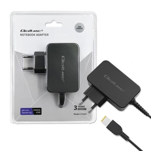Zasilacz sieciowy Qoltec do Lenovo | 45W | 20V | 2.25A | Slim tip+pin Zasilacz sieciowy Qoltec do Lenovo | 45W | 20V | 2.25A | Slim tip+pin