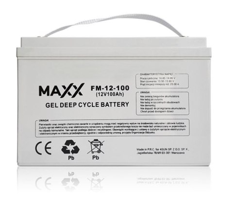 Akumulator żelowy, Maxx DEEP CYCLE 12-FM-100, 100Ah Akumulator żelowy, Maxx DEEP CYCLE 12-FM-100, 100Ah
