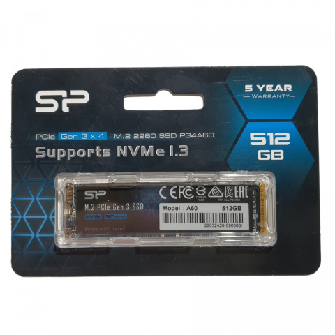 Dysk SSD Silicon Power A60 512GB PCIe Gen3x4 NVMe (2200/1600 MB/s) 2280 Dysk SSD Silicon Power A60 512GB PCIe Gen3x4 NVMe (2200/1600 MB/s) 2280