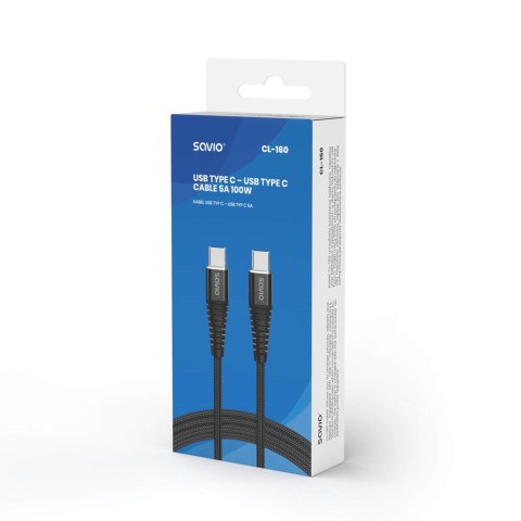 SAVIO KABEL USB TYP C - USB TYP C 5A, 2M CL-160 SAVIO KABEL USB TYP C - USB TYP C 5A, 2M CL-160