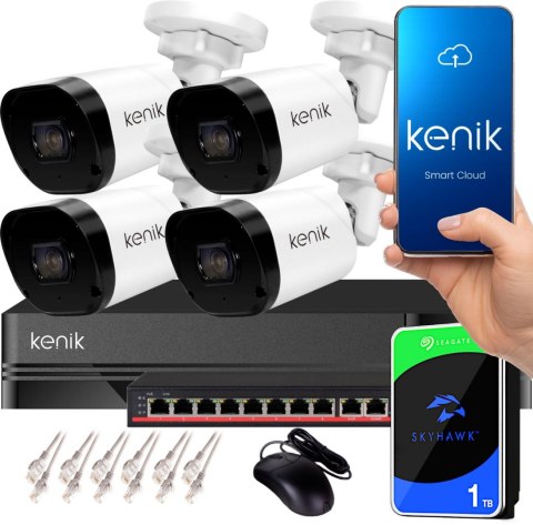 Zestaw monitoringu IP KENIK NVR-8CH 1TB 4 kamery tubowe 4MPx Zestaw monitoringu IP KENIK NVR-8CH 1TB 4 kamery tubowe 4MPx