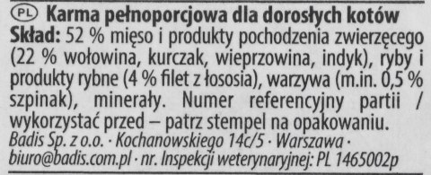ANIMONDA Vom Feinsten Classic Cat smak: wołowina, łosoś + szpinak 100g ANIMONDA Vom Feinsten Classic Cat smak: wołowina, łosoś + szpinak 100g
